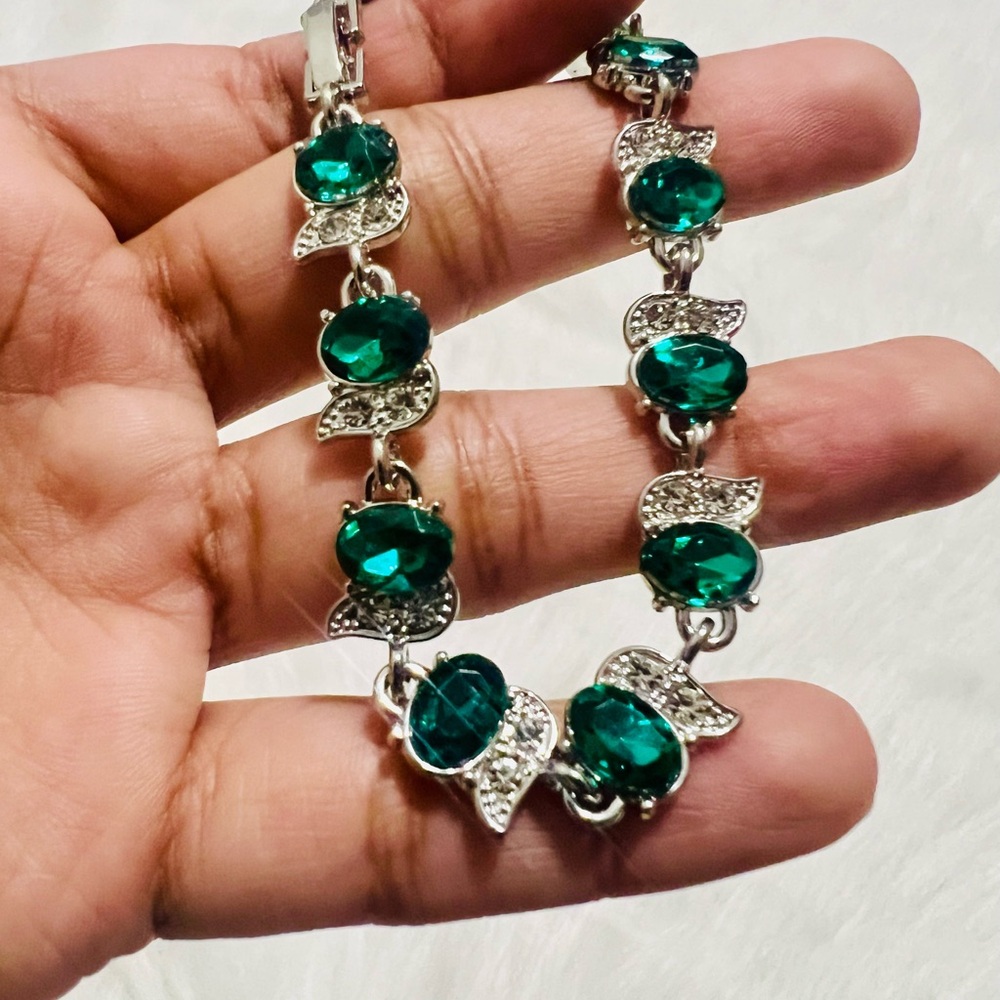 Emerald Green Crystal Link Bracelet - Women Jewelry